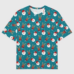 Футболка оверсайз мужская Дед Мороз и олени, цвет: 3D-принт