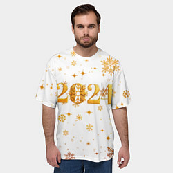 Футболка оверсайз мужская Новый 2024 год - золотой, цвет: 3D-принт — фото 2