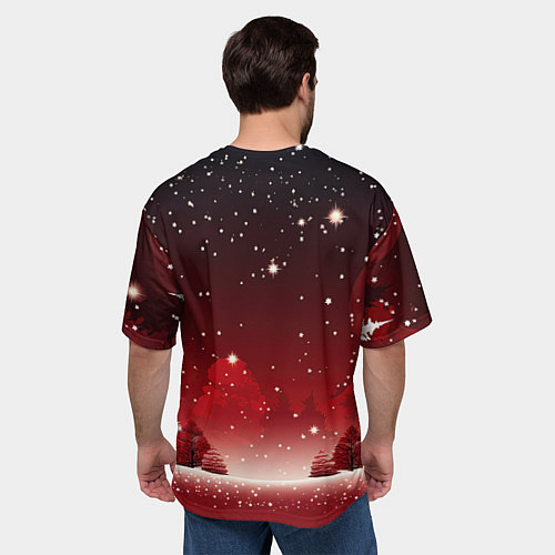 Мужская футболка оверсайз Зимний берег реки с деревьями и льдом / 3D-принт – фото 4
