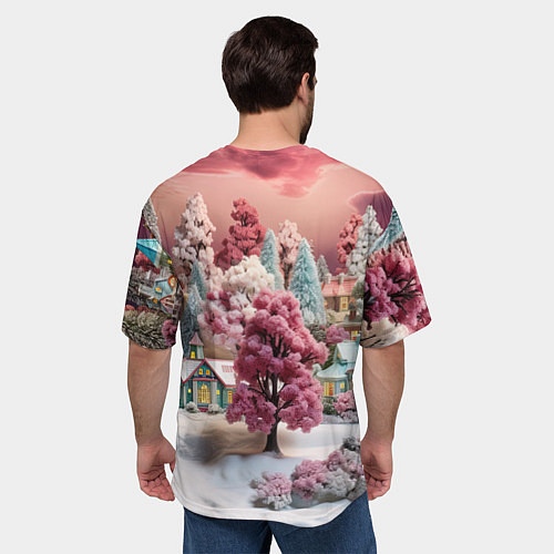 Мужская футболка оверсайз Зимний закат новый год / 3D-принт – фото 4