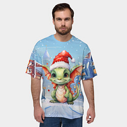 Футболка оверсайз мужская Дракон зимние дни, цвет: 3D-принт — фото 2