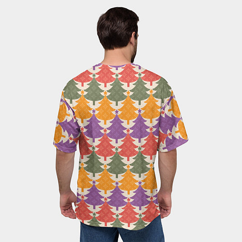 Мужская футболка оверсайз Новогодние разноцветные ёлочки / 3D-принт – фото 4