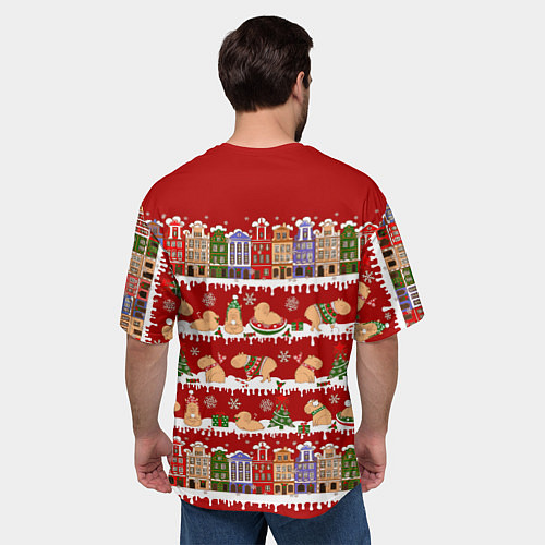 Мужская футболка оверсайз Капибара на Новый год / 3D-принт – фото 4