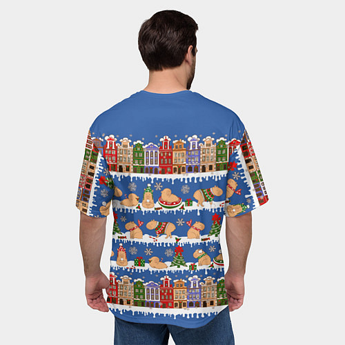 Мужская футболка оверсайз Капибара зимой / 3D-принт – фото 4