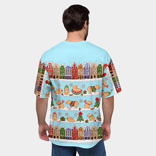 Мужская футболка оверсайз Капибара с семьей на прогулке / 3D-принт – фото 4