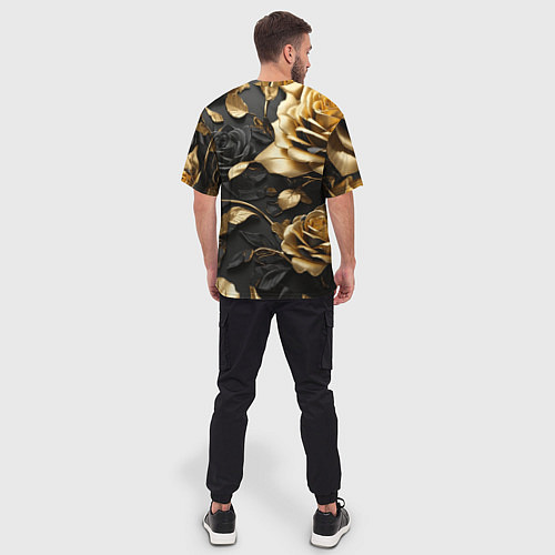Мужская футболка оверсайз Металлические розы золотые и черные / 3D-принт – фото 4