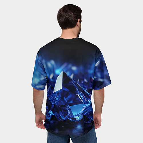 Мужская футболка оверсайз Синие прозрачные алмазы / 3D-принт – фото 4