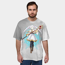 Футболка оверсайз мужская Фрирен провожающая в последний путь - чб, цвет: 3D-принт — фото 2