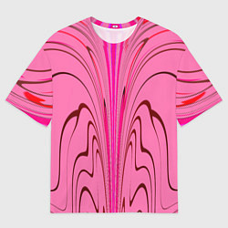 Мужская футболка оверсайз Плавные линии на розовом фоне