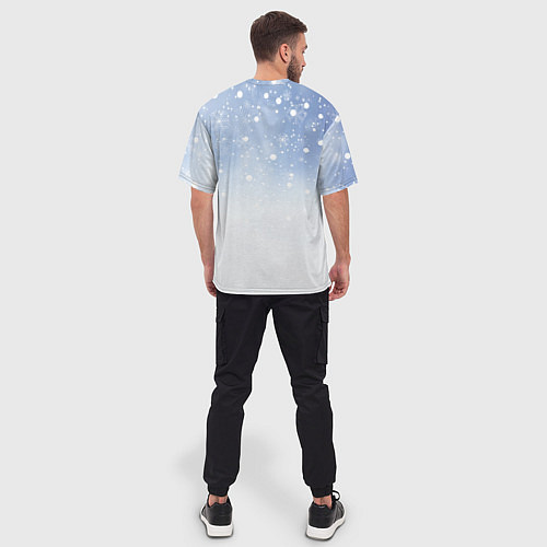 Мужская футболка оверсайз Весёлый снеговик в колпаке / 3D-принт – фото 4