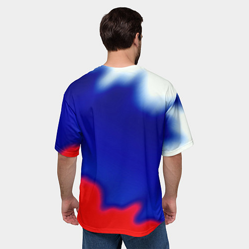 Мужская футболка оверсайз Герб РФ триколор краски / 3D-принт – фото 4