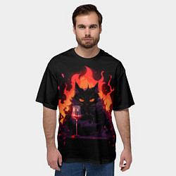 Футболка оверсайз мужская Кот Бегемот с вином, цвет: 3D-принт — фото 2