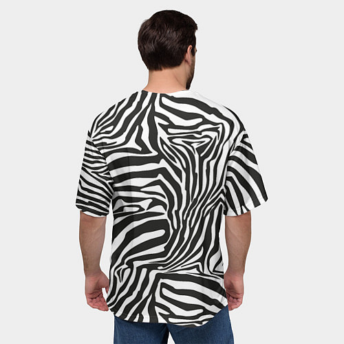 Мужская футболка оверсайз Шкура зебры черно - белая графика / 3D-принт – фото 4