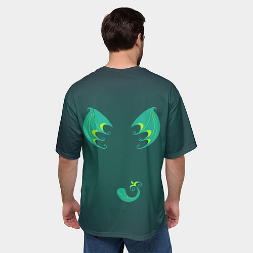Мужская футболка оверсайз Зелёные крылья и чешуйчатый хвост / 3D-принт – фото 4