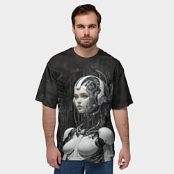 Футболка оверсайз мужская Девушка-андроид в белом корпусе, цвет: 3D-принт — фото 2