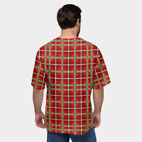 Мужская футболка оверсайз Новогодняя клетка / 3D-принт – фото 4