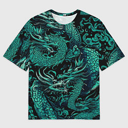 Мужская футболка оверсайз Дракон бирюзового цвета