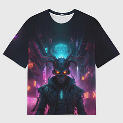 Мужская футболка оверсайз Скелет с рогами в плаще