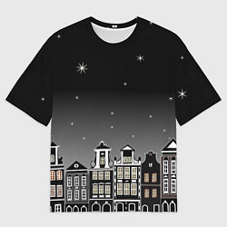 Футболка оверсайз мужская Ночной город и звездное небо, цвет: 3D-принт