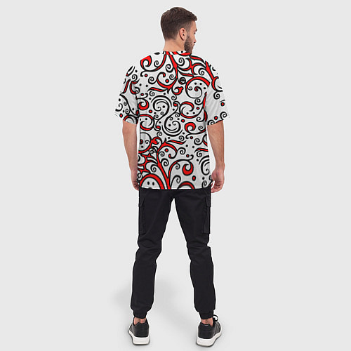 Мужская футболка оверсайз Красный кружевной узор / 3D-принт – фото 4