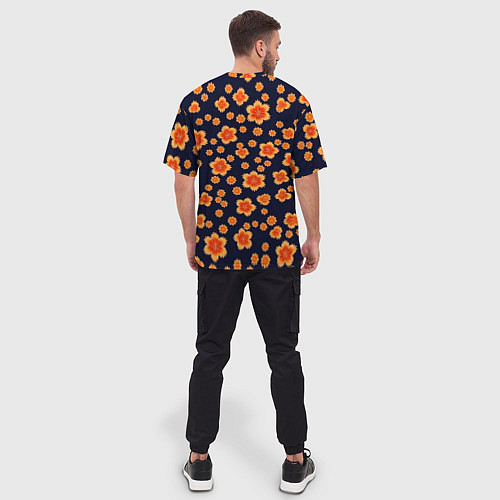 Мужская футболка оверсайз Арт цветочный узор / 3D-принт – фото 4