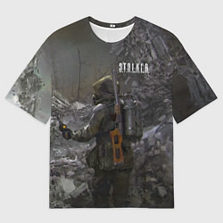 Футболка оверсайз мужская STALKER 2 одиночка с детектором, цвет: 3D-принт