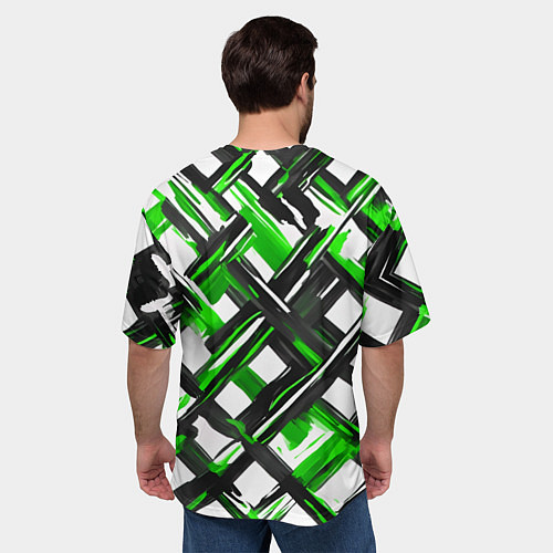 Мужская футболка оверсайз Зелёные и чёрные мазки / 3D-принт – фото 4