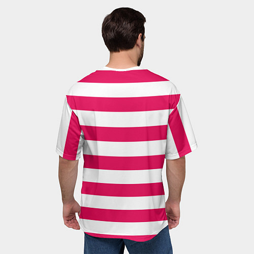 Мужская футболка оверсайз Красно белый узор в полоску / 3D-принт – фото 4