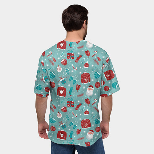 Мужская футболка оверсайз Праздничный новогодний узор / 3D-принт – фото 4