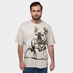 Футболка оверсайз мужская Французский бульдог в очках и рубашке, цвет: 3D-принт — фото 2
