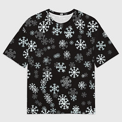 Футболка оверсайз мужская Снежинки белые на черном, цвет: 3D-принт