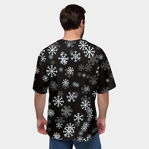 Мужская футболка оверсайз Снежинки белые на черном / 3D-принт – фото 4
