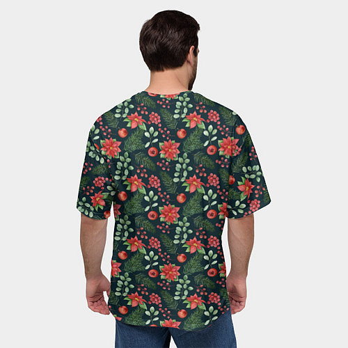 Мужская футболка оверсайз Новогодние цветы / 3D-принт – фото 4