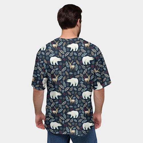 Мужская футболка оверсайз Акварельные медведи и олени / 3D-принт – фото 4
