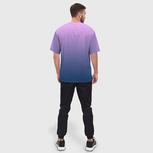 Мужская футболка оверсайз Рассвет розовый и синий градиент 3d / 3D-принт – фото 4