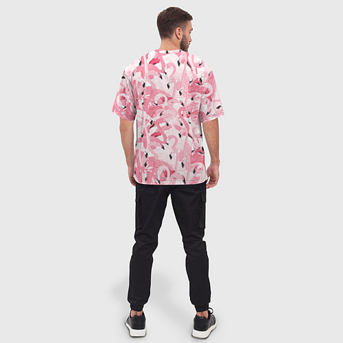 Мужская футболка оверсайз Стая розовых фламинго / 3D-принт – фото 4
