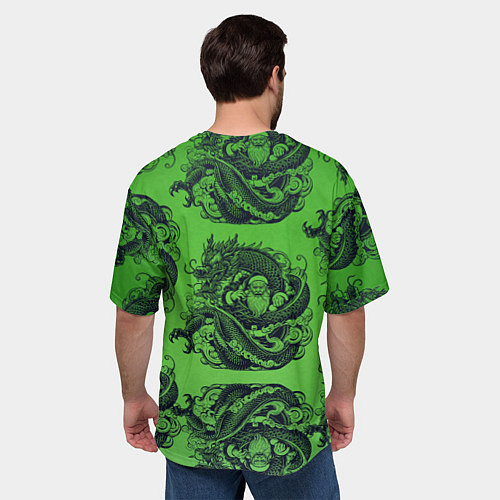 Мужская футболка оверсайз Дракон и Дед Мороз паттерн на зеленом / 3D-принт – фото 4