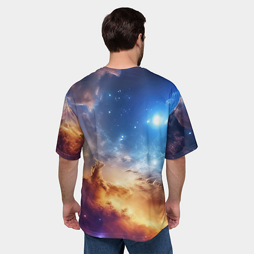 Мужская футболка оверсайз Оранжевая небула космос / 3D-принт – фото 4