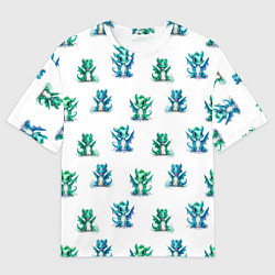 Футболка оверсайз мужская Дракончики зеленые и синие - паттерн акварельный, цвет: 3D-принт