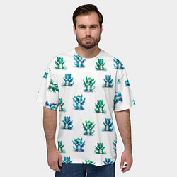 Футболка оверсайз мужская Дракончики зеленые и синие - паттерн акварельный, цвет: 3D-принт — фото 2