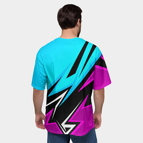 Мужская футболка оверсайз Герб рф - неоновый / 3D-принт – фото 4