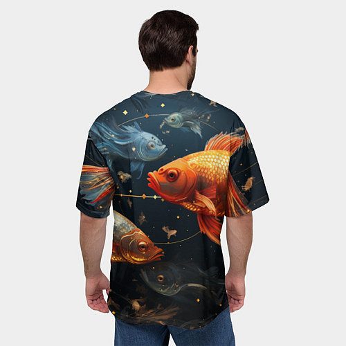 Мужская футболка оверсайз Рыбки на темном фоне / 3D-принт – фото 4