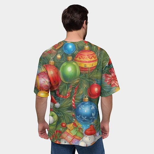 Мужская футболка оверсайз Новогодний принт на елке / 3D-принт – фото 4