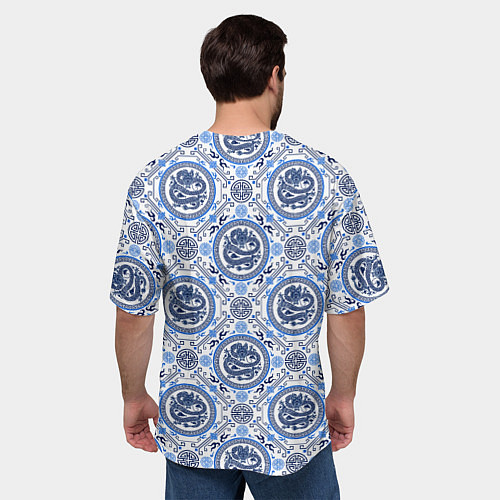 Мужская футболка оверсайз Драконы в стиле гжели / 3D-принт – фото 4