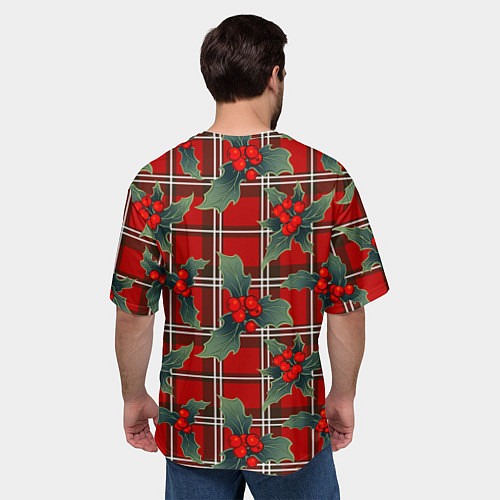 Мужская футболка оверсайз Остролист на красной шотландке / 3D-принт – фото 4