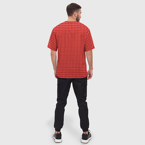 Мужская футболка оверсайз Мелкие снежинки паттерн красный / 3D-принт – фото 4