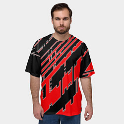 Футболка оверсайз мужская Киберпанк линии красные, цвет: 3D-принт — фото 2