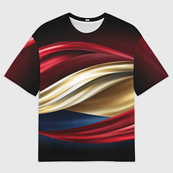 Мужская футболка оверсайз Золотые и красные волны абстракции