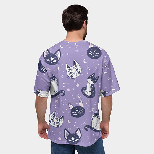 Мужская футболка оверсайз Мистические кошечки - паттерн фиолетовый / 3D-принт – фото 4