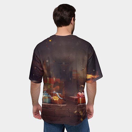 Мужская футболка оверсайз Праздничный новогодний дракон / 3D-принт – фото 4
